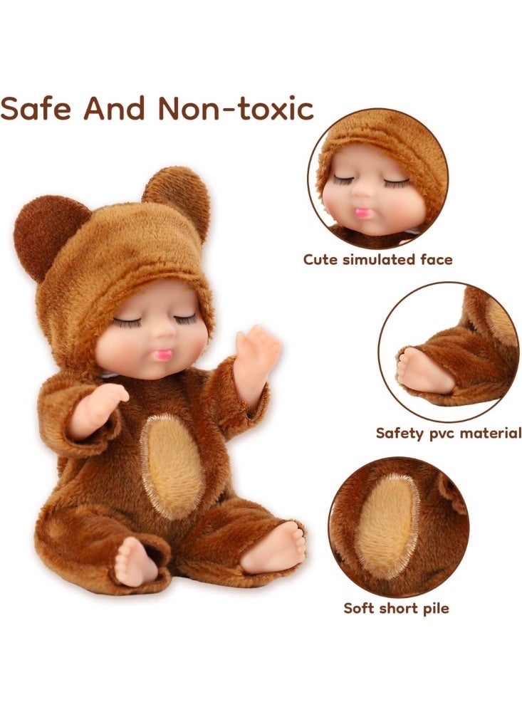 6pcs Mini Baby Dolls Gift Set, Cute Small Brown bear, Unicorn, Tiger, Giraffe, Rabbit, Bee Baby Doll Toys With Animal Clothes, Perfect Birthday, Holiday and Ramadan Gifts for Girls And Boys, Suitability Kids 3 and Up - Image 4